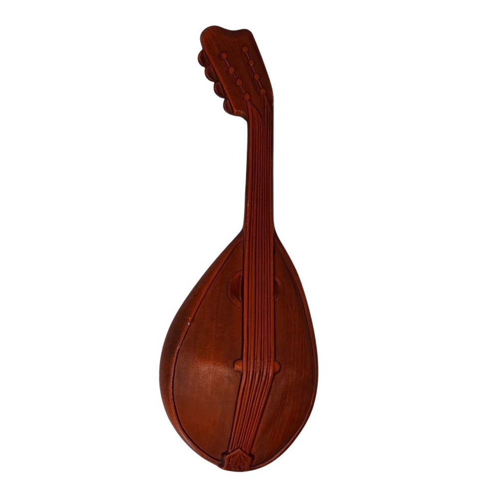 Vintage 70s Metal Lyre Mandolin Wall Hanging by Royal Mahogany Finish 17.5" Art